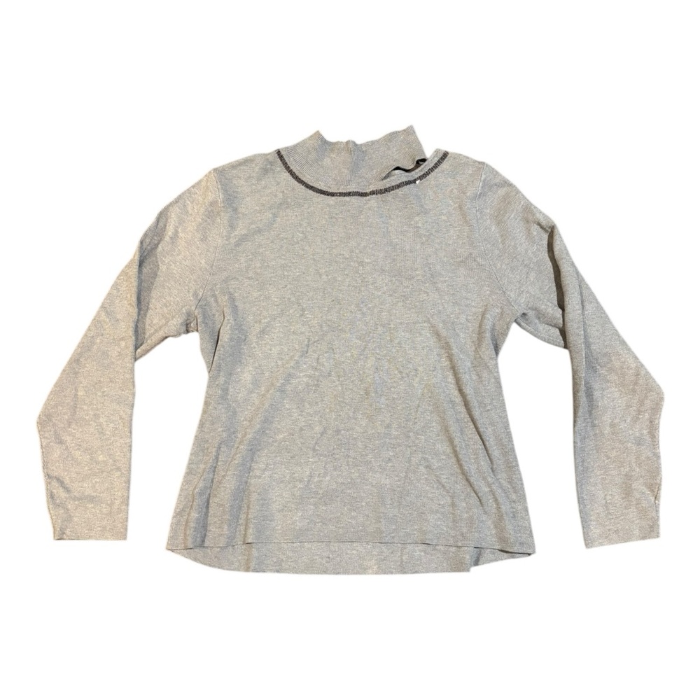 Calvin Klein Ladies Long sleeve Low Turtleneck Sweater Grey Sequenced Neckline
